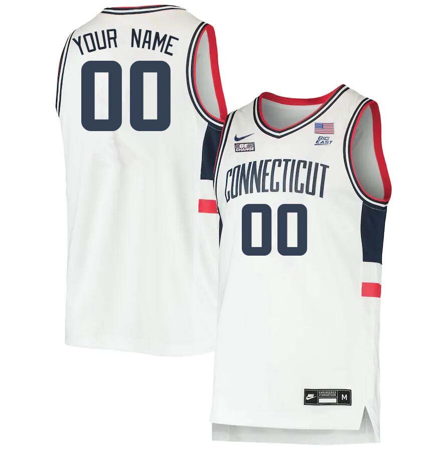 Custom Uconn Huskies Name And Number College Basketball Jerseys Stitched-White